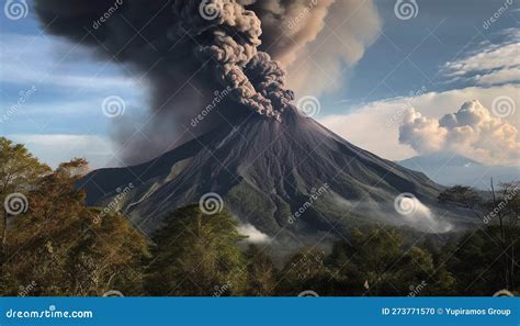Erupting Volcano Leaves Trail of Destruction and Ash Generated by AI