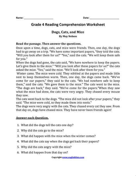 Reading Comprehension Passages 6th Grade