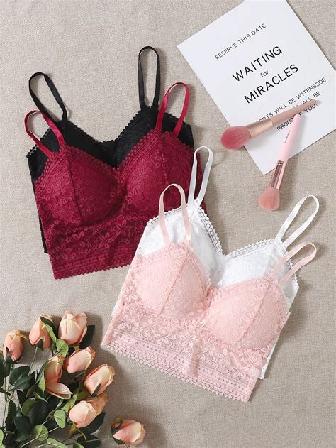 Pack Solid Floral Lace Bralette Set Boutineca Floral Lace Bralette