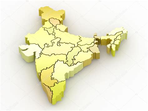 Three Dimensional Map Of India On White Isolated Background Stock Photo