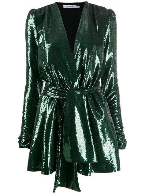 Amen Sequined Wrap Style Dress Amw19417 Green Farfetch Fashion