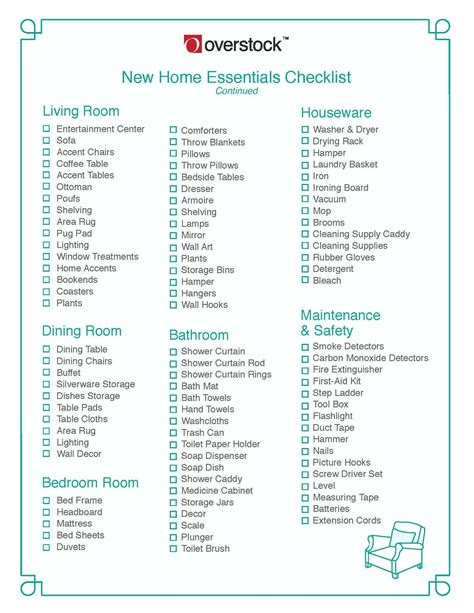 New Home Necessities Checklist Printable