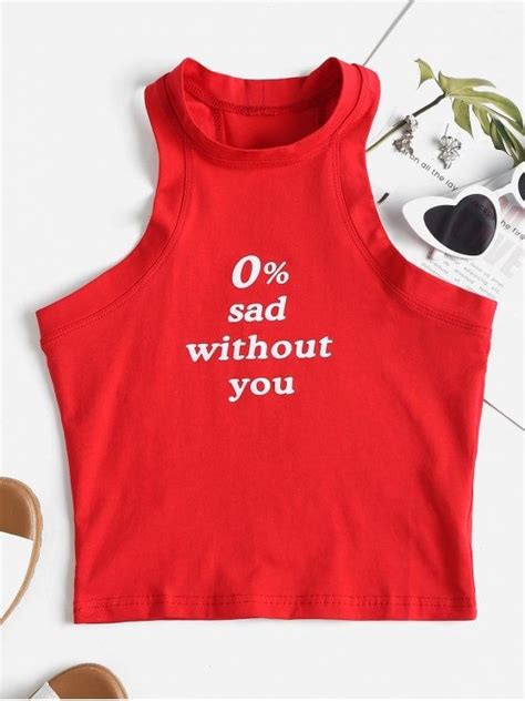 Letter Print Crop Tank Top Love Red M Cute Tank Tops Casual Tank Tops Casual Shirts Crop