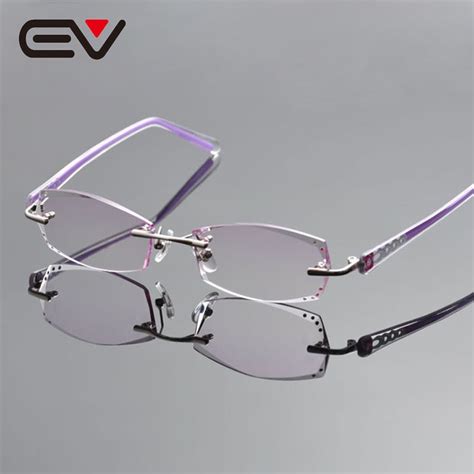 2016 elegant women titanium rimless eyeglasses silver frame purple lens diomand trimming