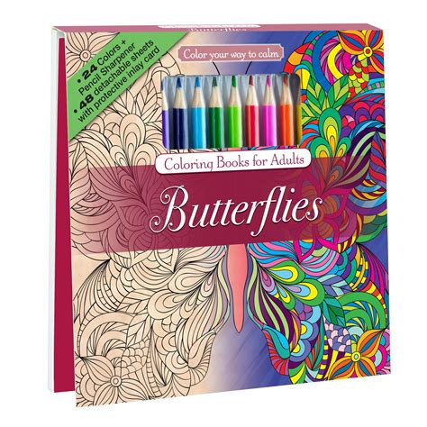 botanical garden adult coloring book set with 24 colored pencils and pencil