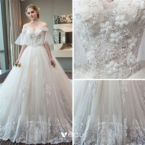 Chic Beautiful Ivory Wedding Dresses 2018 Ball Gown Off The Shoulder