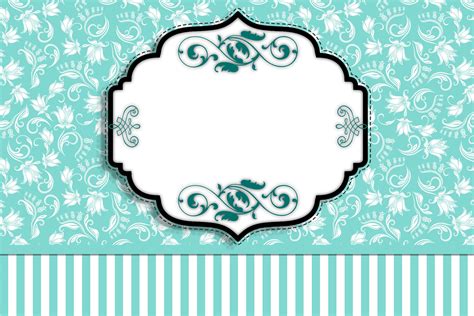 Azul Tiffany Floral E Listras Kit Completo Com Molduras Para Convites