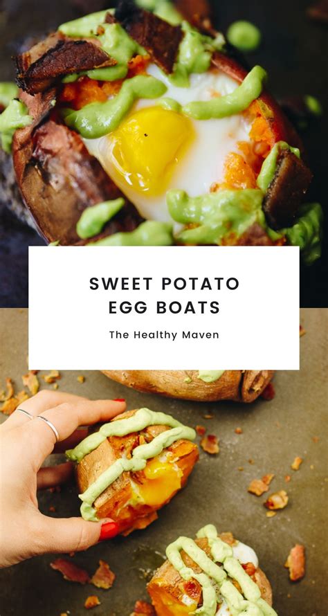 Sweet Potato Egg Boats [avocado Crema Bacon] The Healthy Maven Superfood Recipes Healthy