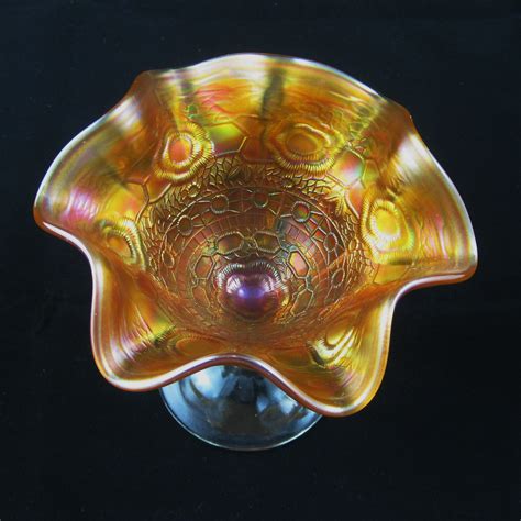 Antique Fenton Marigold Captive Rose Carnival Glass Compote Carnival