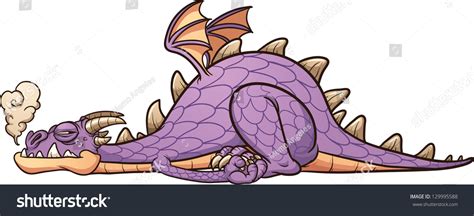 Lazy Purple Dragon Laying Down Vector Clip Art Illustration With