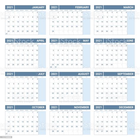 Printable 2021 Yearly Calendar Template In Simple Design Stock