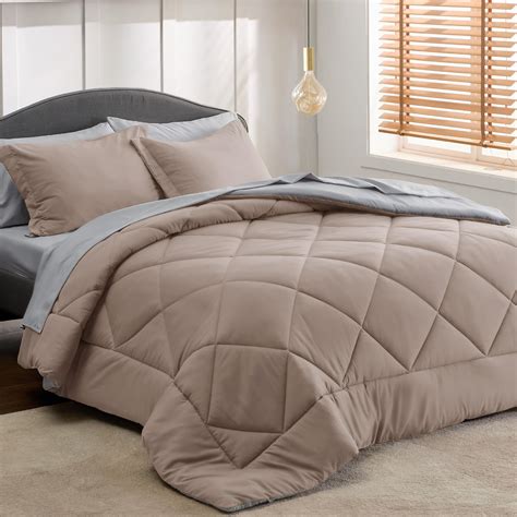 Bedsure Taupe Queen Comforter Set 7 Pieces Reversible Queen Bed In A