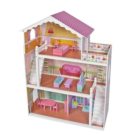 Large Childrens Wooden Dollhouse Fits Barbie Doll House Pink With