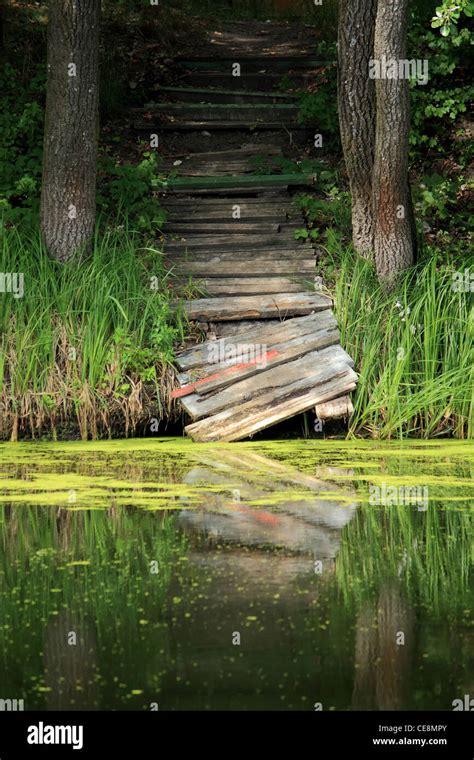 Broken Bridge Over The River Stock Photo Alamy