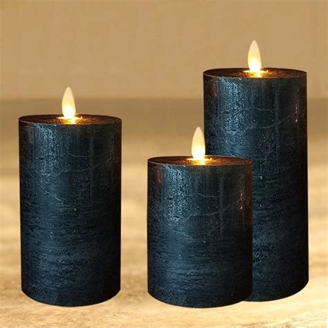 Smtyle Black Flameless Candles Set Of 3 Battery Operated With Moving