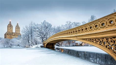 Inverno Neve New York Usa Central Park Arco A Ponte Sfondo Hd