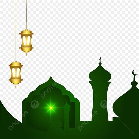 Gambar Bingkai Islam Masjid Hijau Dengan Lentera Emas Bingkai Emas