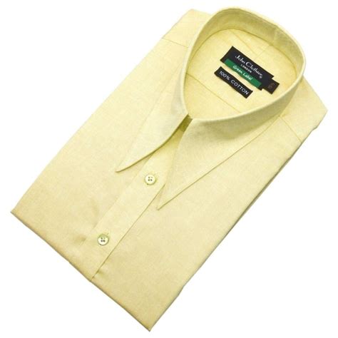 Pure Cotton Yellow Work Dress Shirt Mens Spear Point Collar Goodfellas