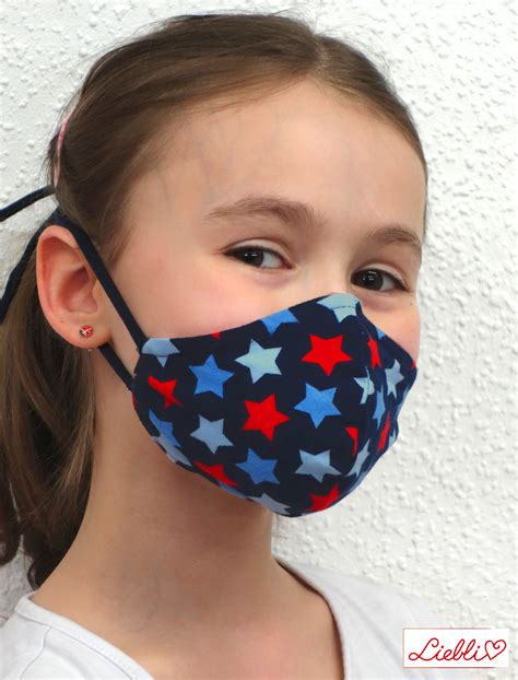 Kindermaske Kinder Mundschutz Mund Nasen Maske Sterne Blau Rot