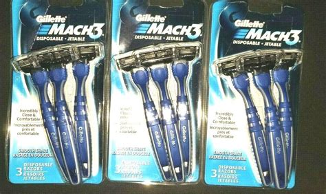 9 Gillette Mach3 Smooth Shave Mens Disposable Razors 3 Packs 3 Each