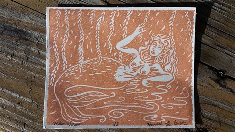 Rose Gold Nude Mermaid Linocut Wall Art Print By HannahGruberDesign On