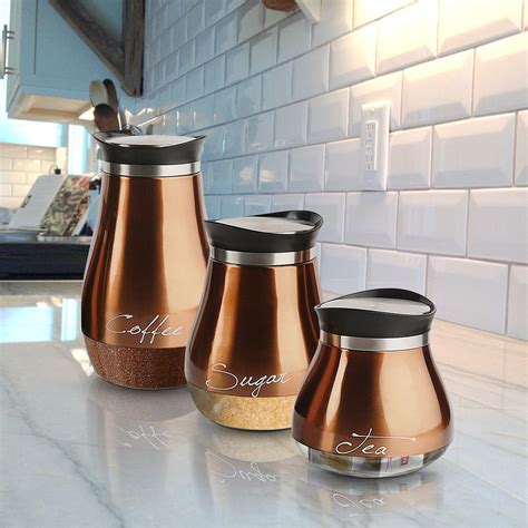 Emenest Cafe Copper And Glass Canister Set 3 Food Storage Containers For Coffee 51 Oz Tea