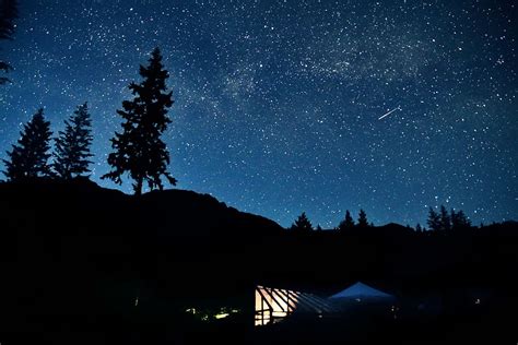 Dark Night Sky Stars Mountain Highland Landscape Nature