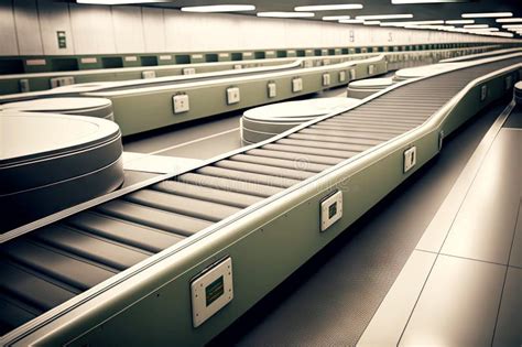 Conveyor Belt For Moving Suitcases In Airport Baggage Claim Area Stock