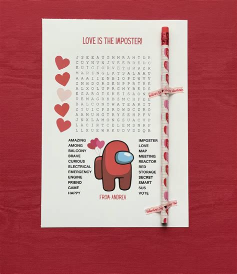 Among Us Valentines Day Word Search Valentines Etsy