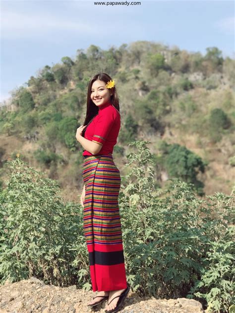 May Myint Mo Beautiful Red Burmese Fashion Style At Ho Pone Town In
