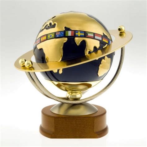 Gold Plated Globe Award With Engraving Plaque Awards Trophies Supplier