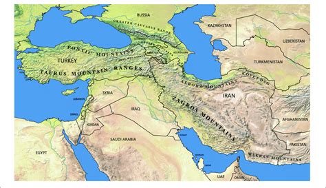 Main Mountain Ranges Of The Caucasus Region And The Middle East