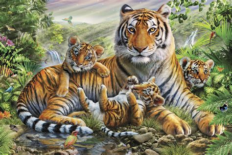 Tiger And Cubs Stunning Wall Mural Photowall