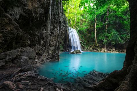 Waterfall In Thailands Erawan Waterfalls National Park Kanchanaburi