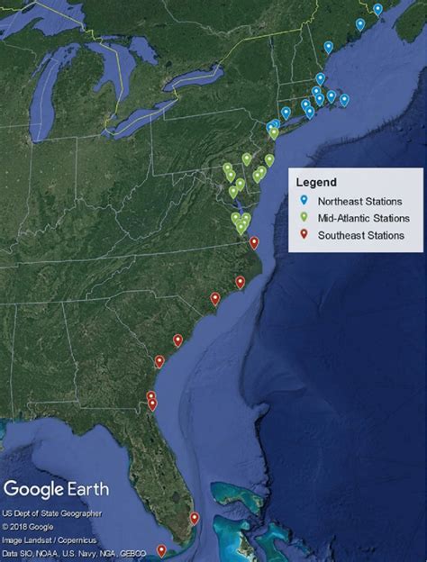 Map Of Us East Coast Showing The Locations Of Tide Gauge Stations