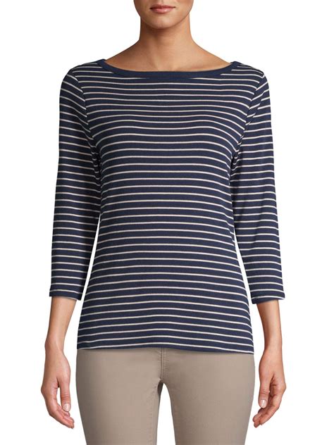 Time And Tru Womens Boat Neck T Shirt With 34 Length Sleeves