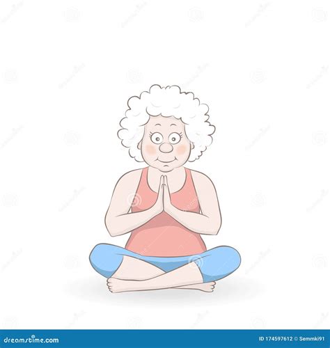 Yoga Old Woman In Lotus Positionnice Granny Meditating Cartoon Design