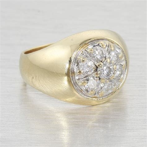 Vintage Mens 14k Gold Diamond Cluster Ring Jewelry GLDNET