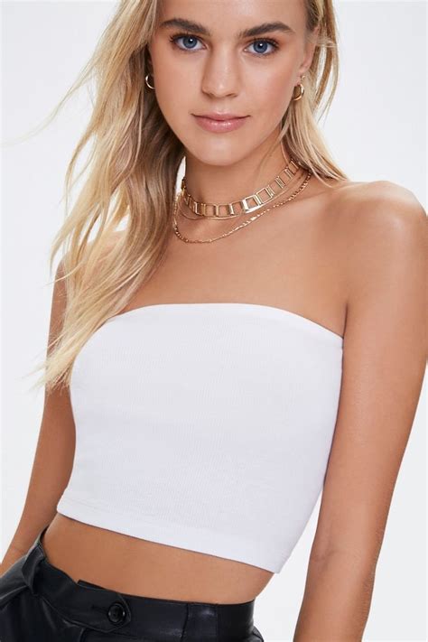 Stretch Ribbed Cropped Tube Top Forever Cropped Tube Top White