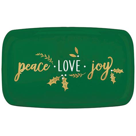 Christmas Peace Love Joy Plastic Hot Stamped Green Rectangular Reusable
