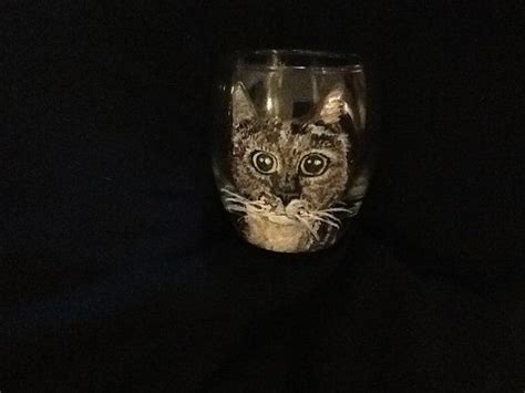 Hand Painted Big Eyed Cat On Small Glass On Etsy 4000 Hand