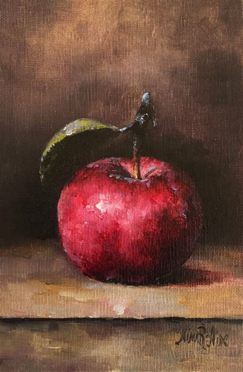 Red Apple Still Life Original Oil Painting By Nina Raide Fine Etsy