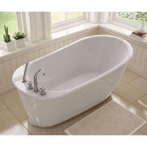 60in x 32in x 25in oval freestanding fiberglass soaking bathtub with end drain in white free