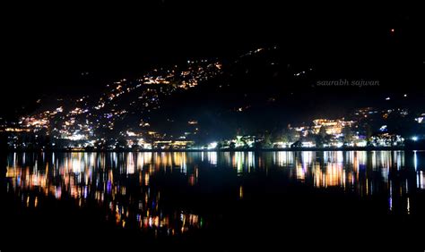 Amazing Night View Of Nainital Town With Naini Lake In The Background