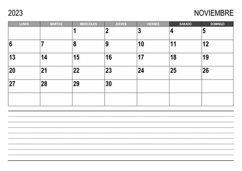 Plantilla Calendario Noviembre 2023 Para Imprimir
