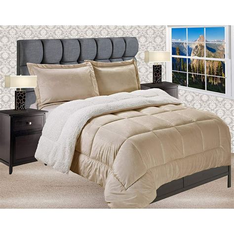 Heavy Weight Micromink Sherpa Backing Reversible Down Alternative Micro Suede 3 Piece Comforter