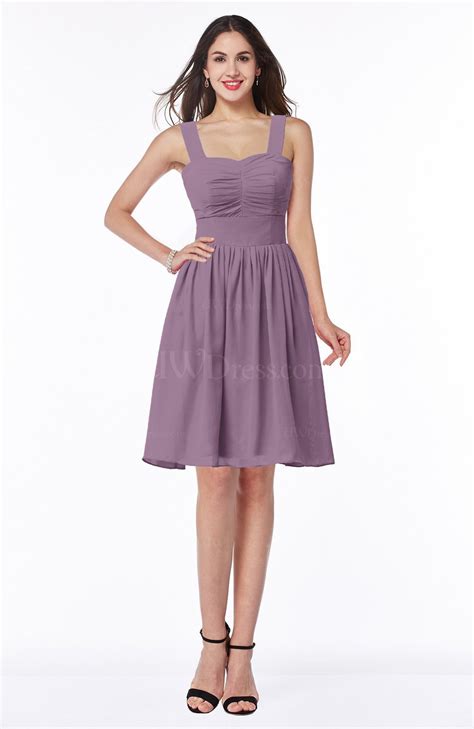 Mauve Traditional Sleeveless Zipper Chiffon Knee Length Pleated