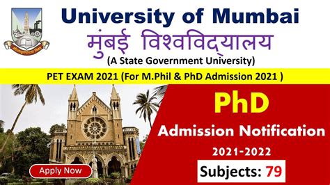Phd Admission 2021 In Mumbai University Mumbai University Phd