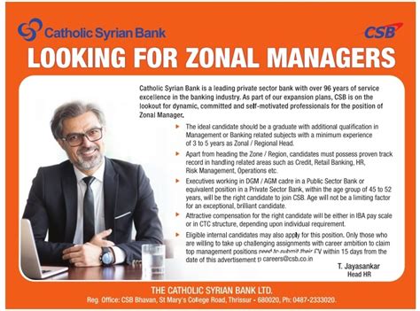 Catholic syrian bank offers you the simplest solution for your savings account requirements. Catholic Syrian Bank Looking For Zonal Managers Ad ...