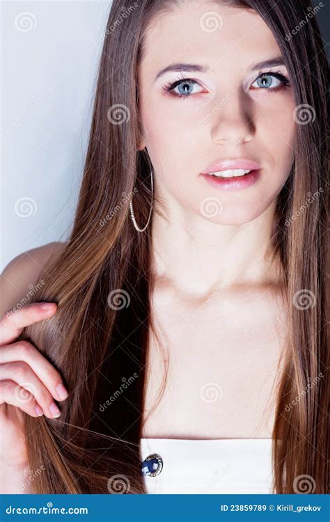 Brunette Long Hair Girl Stock Image Image Of Isolated 23859789